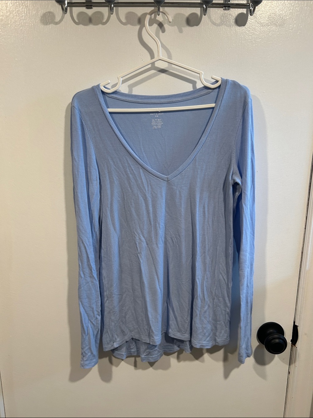 aerie Sky Blue V-Neck Long Sleeve Top